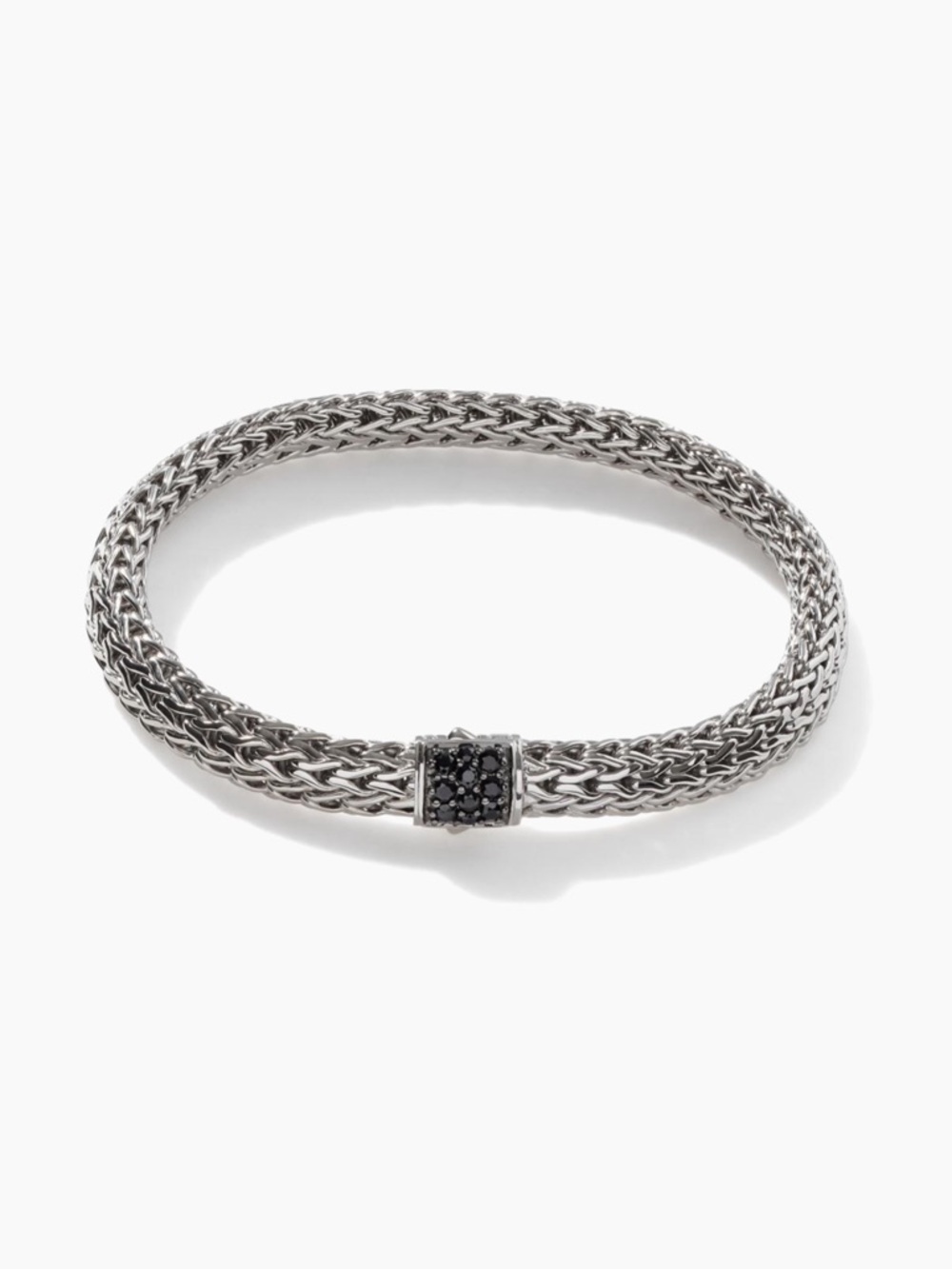 John Hardy Sterling Silver Braided Bracelet with Black Sapphire Pavé Clasp